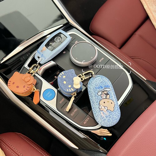 豹纹黑皮适用奔驰c260l钥匙套e300l壳glc扣A级大G可爱S级女Kt猫