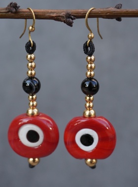 一安手作 个性大眼萌红色耳坠 复古红苹果耳环 可爱红色耳环