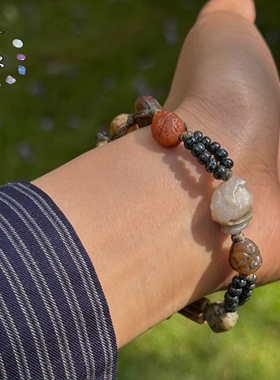 原创手作 筋脉石玛瑙手工编绳手链 小众复古手链