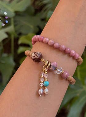 原创手作 蔷薇石奶香木叠戴手串 个性小众设计师款按手围定制