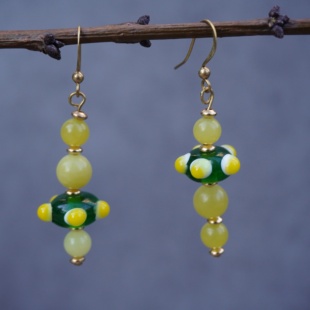 一安手作 原创手工清新耳环 旗袍耳环 个性柠檬黄耳环