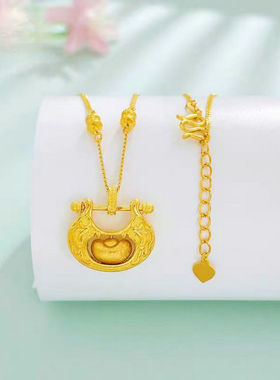 越南沙金小蛮腰项链女久不掉色镀金祥云元宝锁包吊坠项链仿真饰品