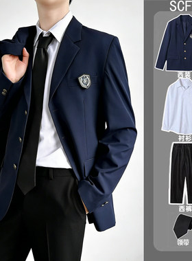 学院风西装男套装初中高中生秋季毕业班服一套西服垫肩外套dk制服