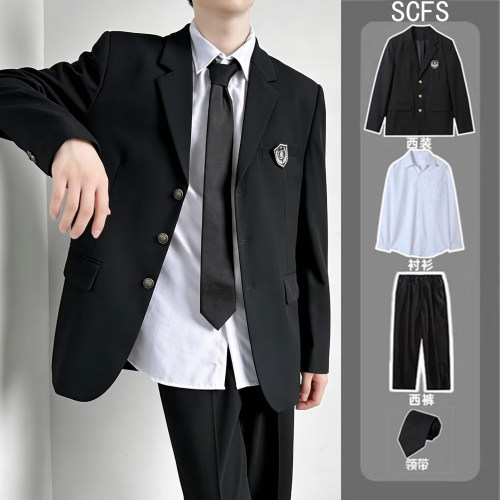 日系学院风dk制服西装套装宽松痞帅春秋季jk学生班服徽章西服外套