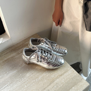 牛皮版~真皮内增高铆钉德训鞋女复古拼接休闲运动鞋户外徒步板鞋