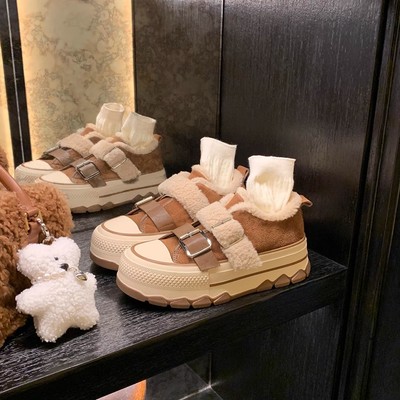 真皮~羊毛保暖加绒休闲厚底板鞋