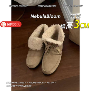 加绒保暖系带短靴百搭棉靴 翻边羊羔毛雪地靴女冬新款 牛皮版 韩版