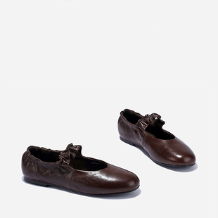 2025春季 复古风芭蕾舞鞋 新款 女软底单鞋 浅口褶皱玛丽珍鞋 羊皮版