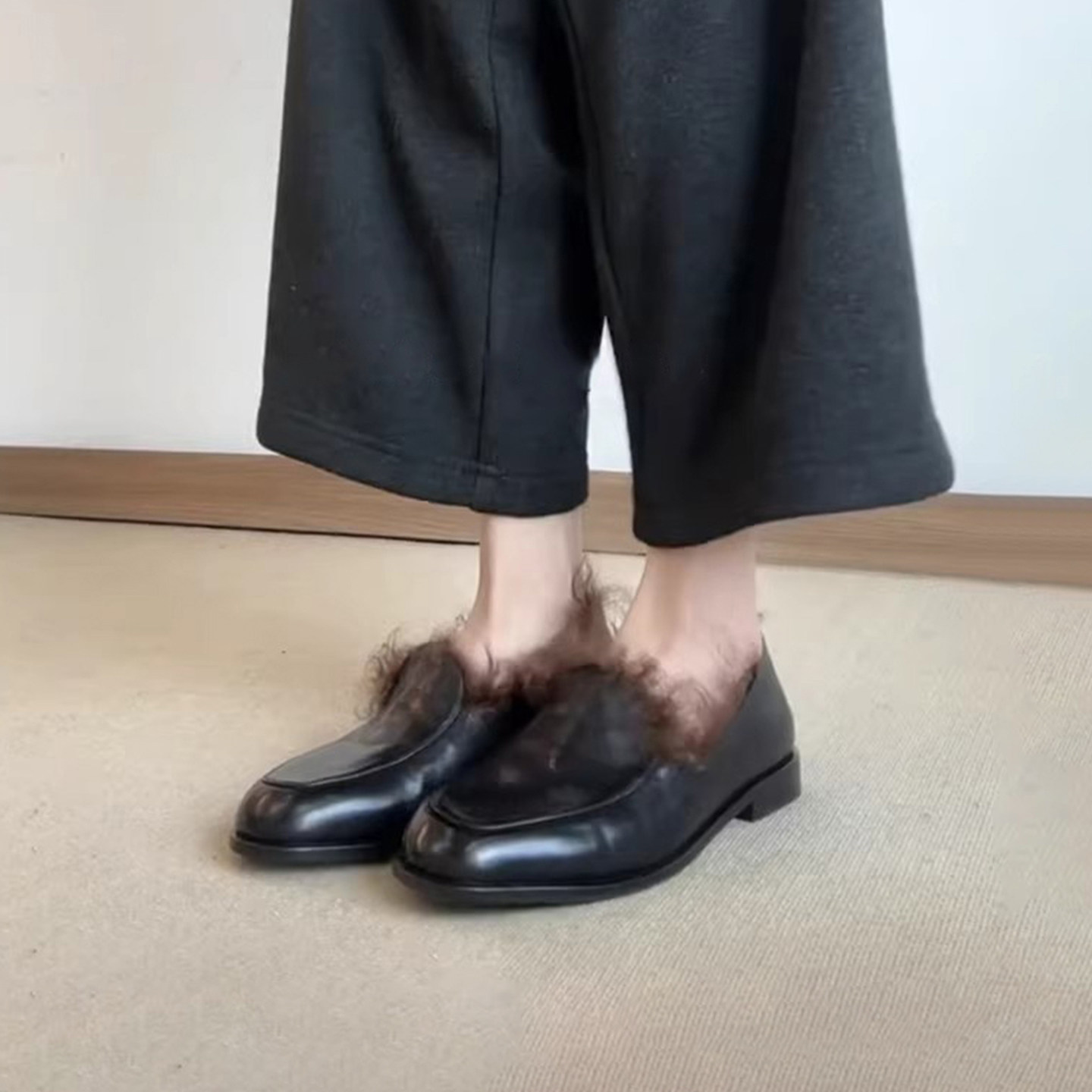 牛皮~英伦风复古圆头粗跟乐福鞋女新款一脚蹬加绒小皮鞋毛毛单鞋,女鞋,乐福鞋（豆豆鞋）,淘宝优惠券,粉丝福利购,淘宝优惠卷