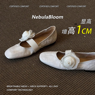 复古风浅口玛丽珍鞋女一字带花朵