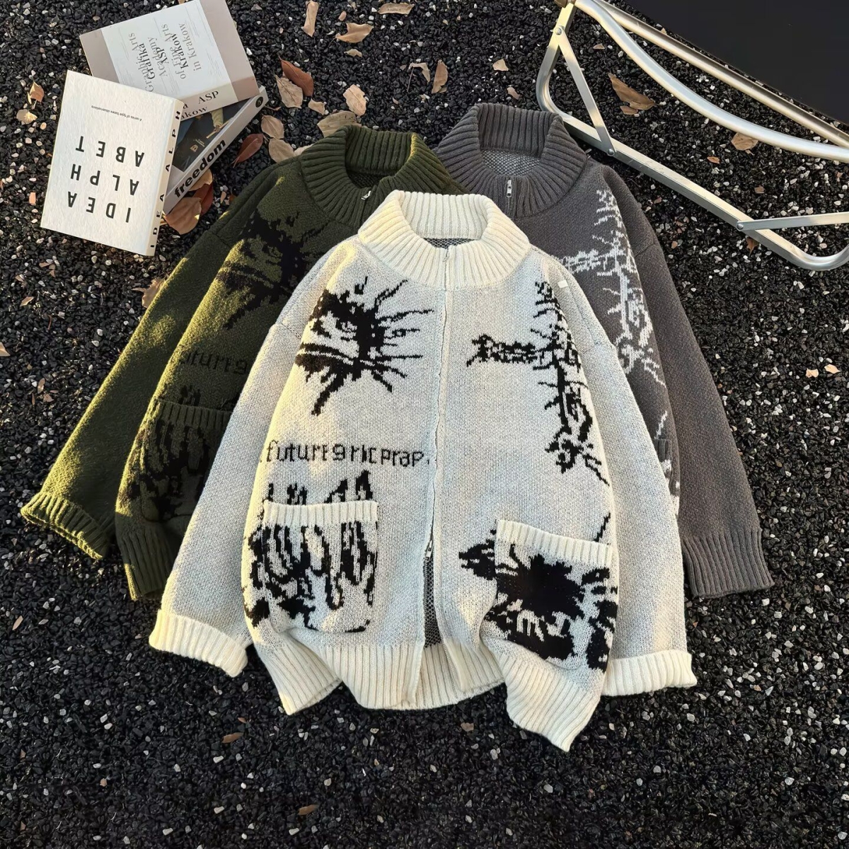 2025秋冬新款开衫毛衣美式复古休闲慵懒风V领针织衫男纯色外套