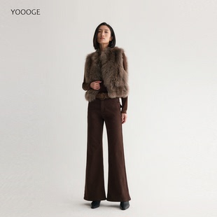 女休闲刺绣筒喇裤 右格Jeans 加绒牛仔裤 四面弹微喇裤 摩登裤