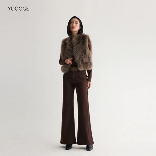 右格Jeans 【摩登裤】四面弹微喇裤加绒牛仔裤女休闲刺绣筒喇裤