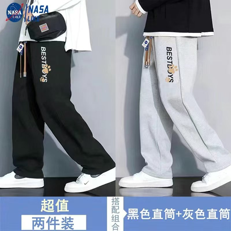 NASA联名直筒裤子男士秋季大码休闲长裤宽松百搭潮牌ins卫裤外穿