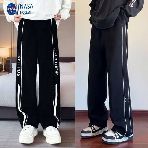 NASA美式条纹卫裤男士春秋季百搭阔腿直筒裤宽松运动裤休闲长裤子