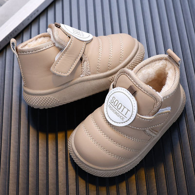 男童棉鞋冬季加绒保暖防水儿童加厚皮面短靴宝宝学步鞋防滑雪地靴