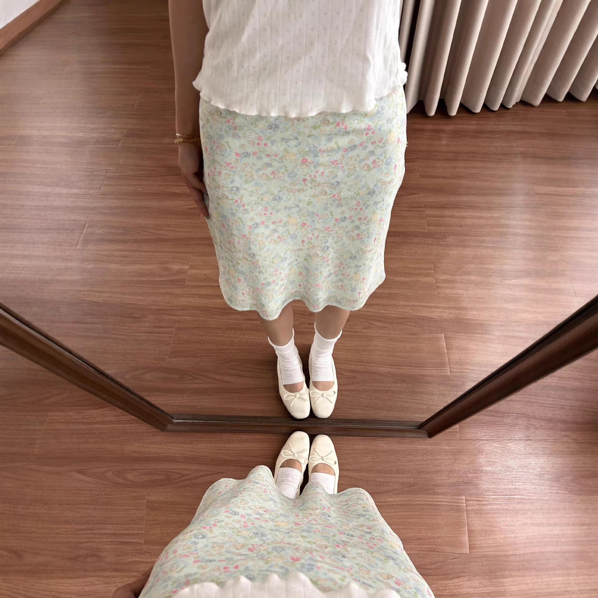 法式温柔风浅绿色碎花半身裙女夏半身裙
