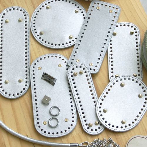 银色皮质PU底板编织椭圆形包底托