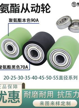 聚氨酯包胶导向滚轮双轴承耐磨橡胶无动力滚筒硅胶轮输送带PU胶辊