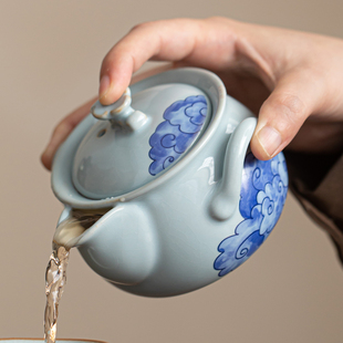 官窑盖碗茶杯单个高档大号手抓壶不烫手家用茶碗带盖一人功夫茶具