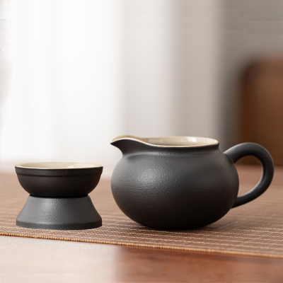 晨翔黑陶公道杯茶滤一体分茶器