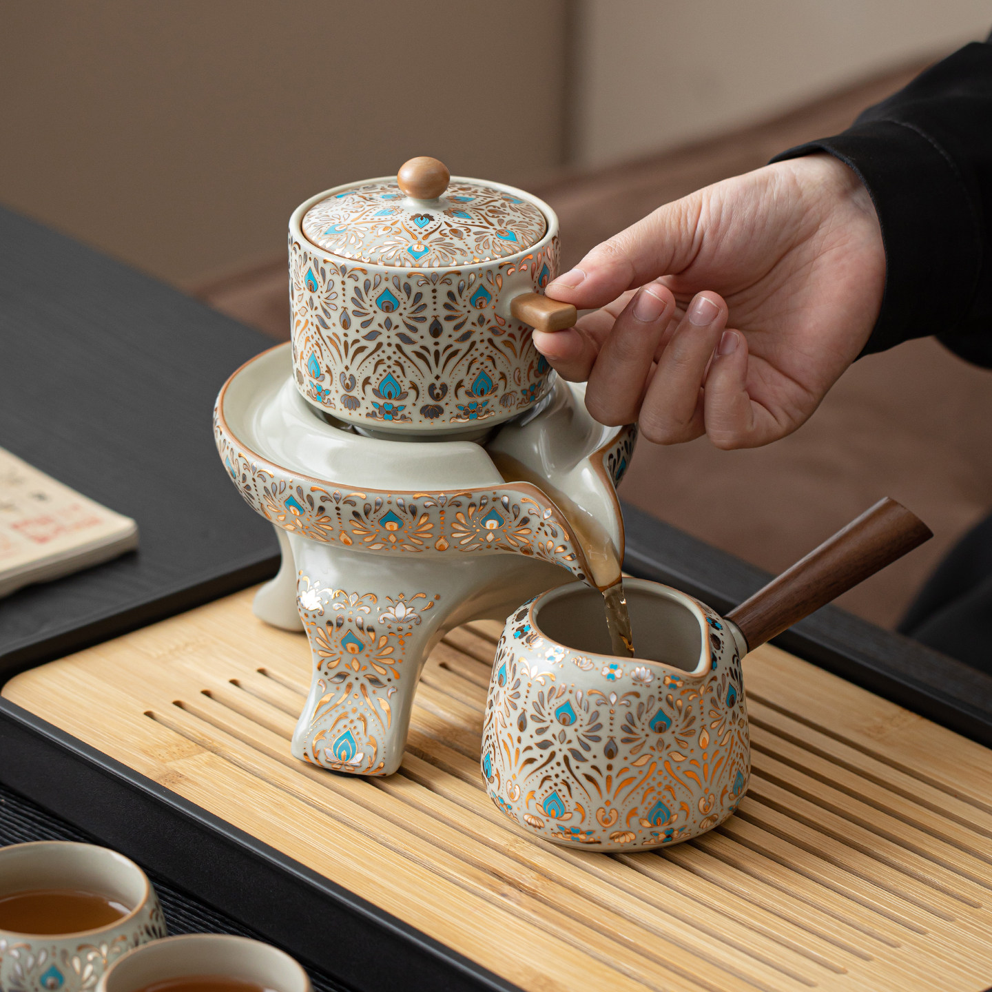 汝窑懒人泡茶神器旋转自动茶壶创意泡茶器配件功夫茶具套装家用