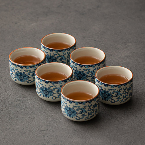 晨翔米黄汝窑青花茶杯陶瓷品茗杯