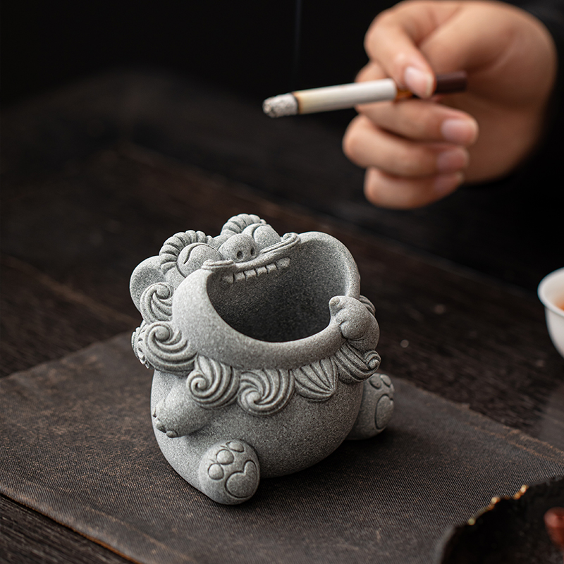 创意青砂石风师爷烟灰缸防飞灰复古客厅家用办公室可爱烟缸高级感