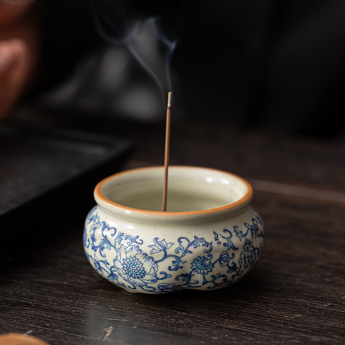 晨翔汝窑缠枝莲立式线香小香炉