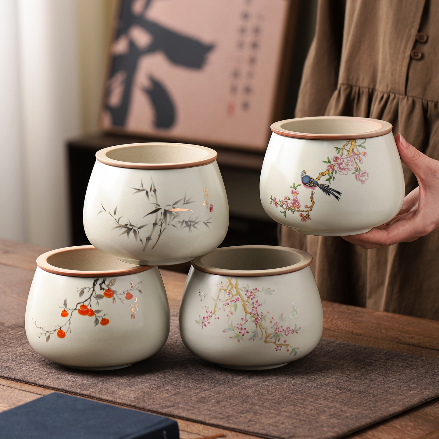 汝窑茶渣缸陶瓷茶洗建水过滤