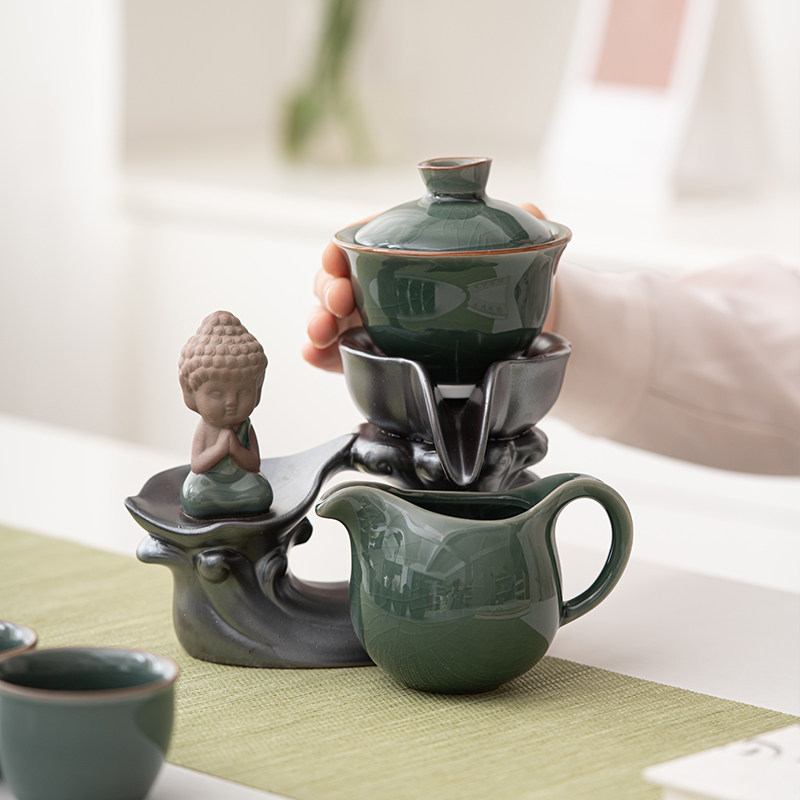 哥窑懒人冲茶器复古半全自动茶具套装家用中式旋转泡茶壶功夫茶杯,餐饮具,茶壶,淘宝优惠券,粉丝福利购,淘宝优惠卷