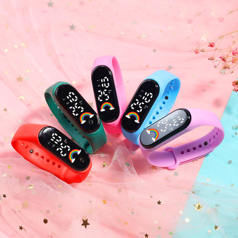 彩虹触屏手环儿童手表女韩版初高中生时尚运动多功能电子表男防水