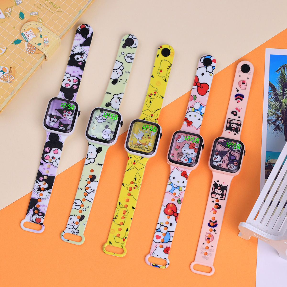 库洛米时尚卡通动漫电子表中小学生印花手表方块手表新款个性LED