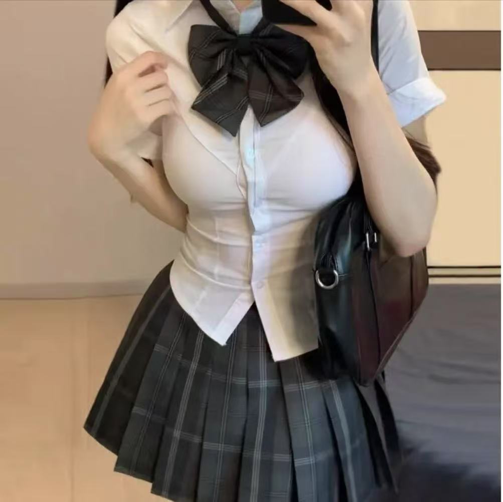 可爱jk制服收腰衬衫上衣短袖原创正版学院风修身显瘦白色衬衣辣妹