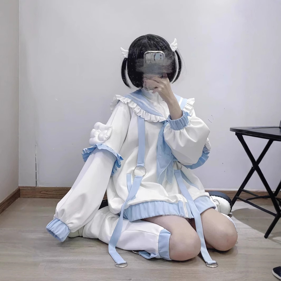学院风设计感水色系软妹领外套女日系亚文化翅膀可爱开衫萝莉套装