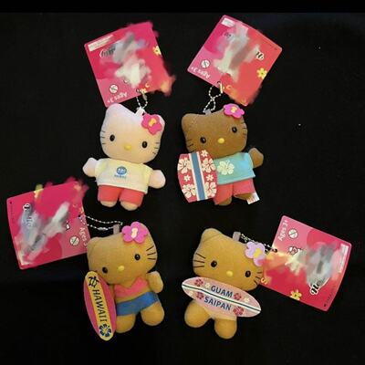 地域限定中古关岛冲浪夏威夷系列kitty挂件夏日黑皮毛绒公仔礼物