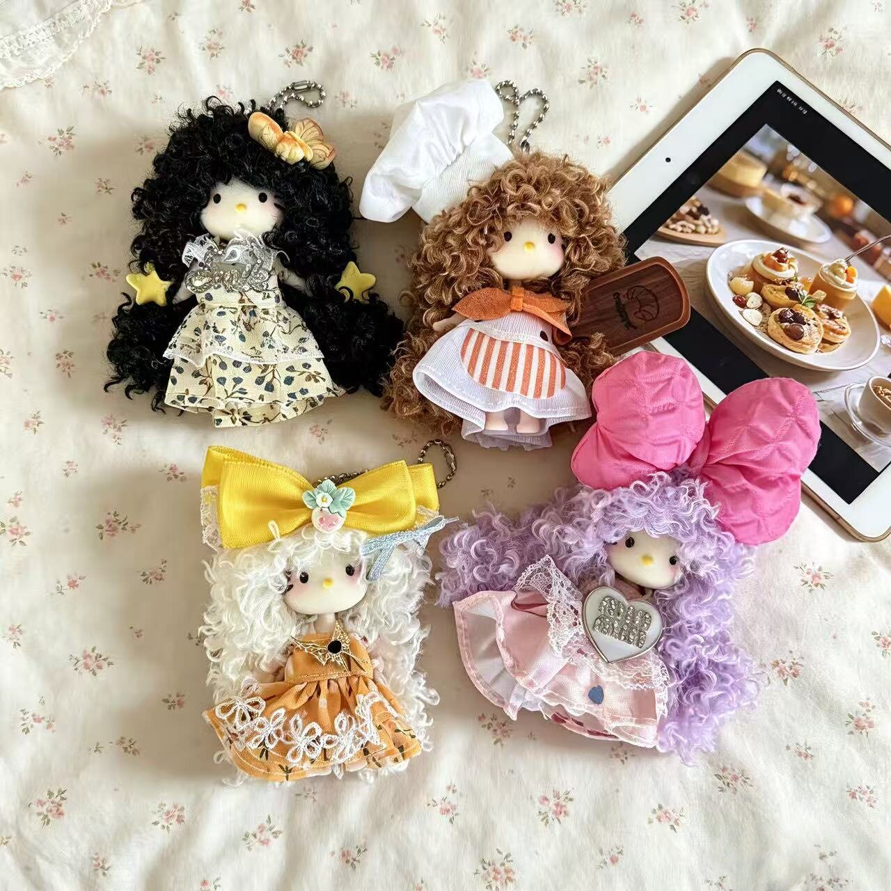 手工原创萌粒爆炸头kitty手机链kt挂件书包玩偶公仔可爱小众钥匙