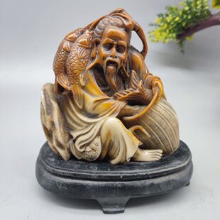 天然寿山石手工雕刻渔翁得利人物摆件