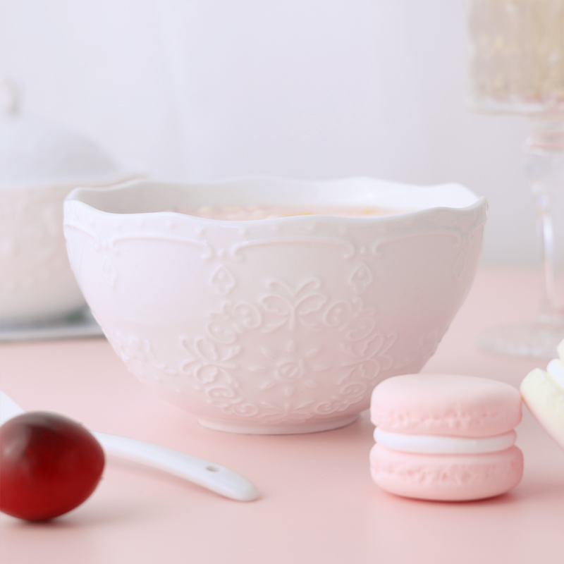 浮雕米饭碗欧式蕾丝高档