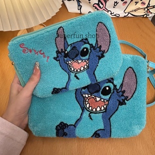 可爱卡通Stitch毛绒斜挎包史迪仔pu刺绣包日系时尚休闲手拿随身包