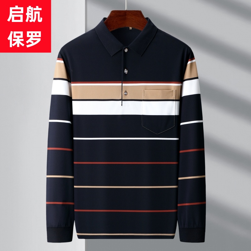 珠地棉长袖polo衫男加肥加大运动上衣肥佬时尚商务翻领T恤打底衫