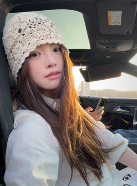 薄款夏日镂空时尚镂空街拍针织冷帽韩系花朵春夏堆堆帽包头显脸小
