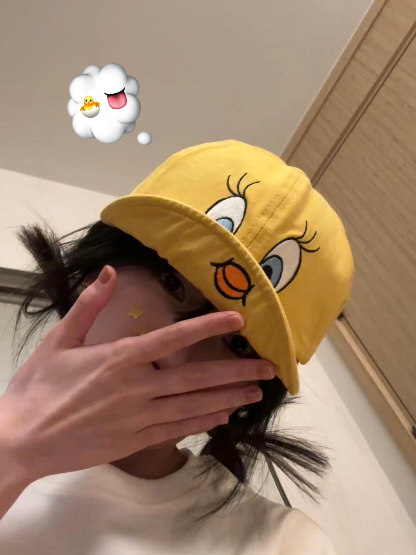 可爱小黄鸡翠儿鸭舌帽子女2025新款韩国崔弟翻檐刺绣小黄鸭棒球帽