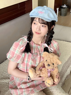 甜美蝴蝶结牛仔八角帽2025新款韩版百搭立体显脸小贝雷帽刺绣童帽