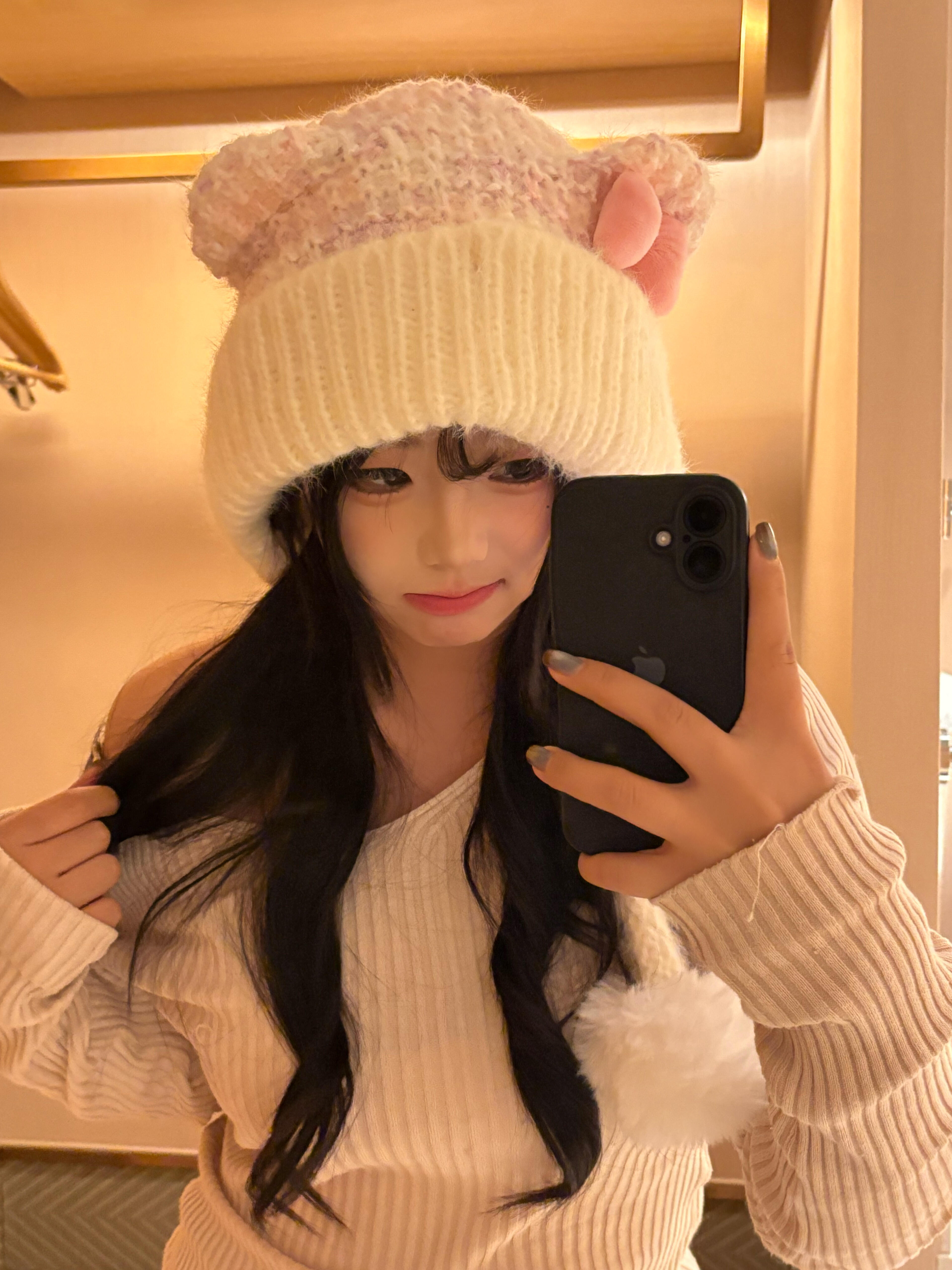 少女心蝴蝶结小猫秒变kitty针织毛线帽2025新款冬日保暖毛绒护耳