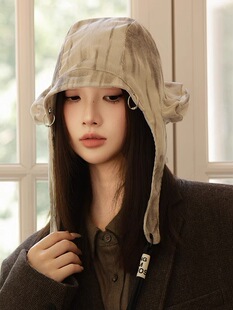 复古冷酷大帽檐破旧雷锋帽秋季2025新款废土风双环休闲百搭护耳帽