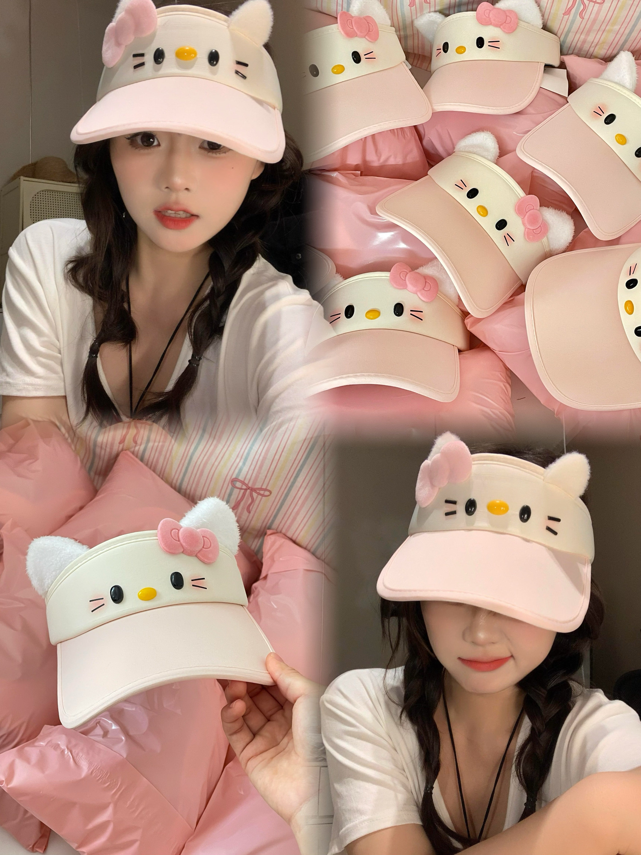 萌萌Kitty反派!可爱kitty防晒空顶帽2025新款遮阳夏太阳帽情侣潮