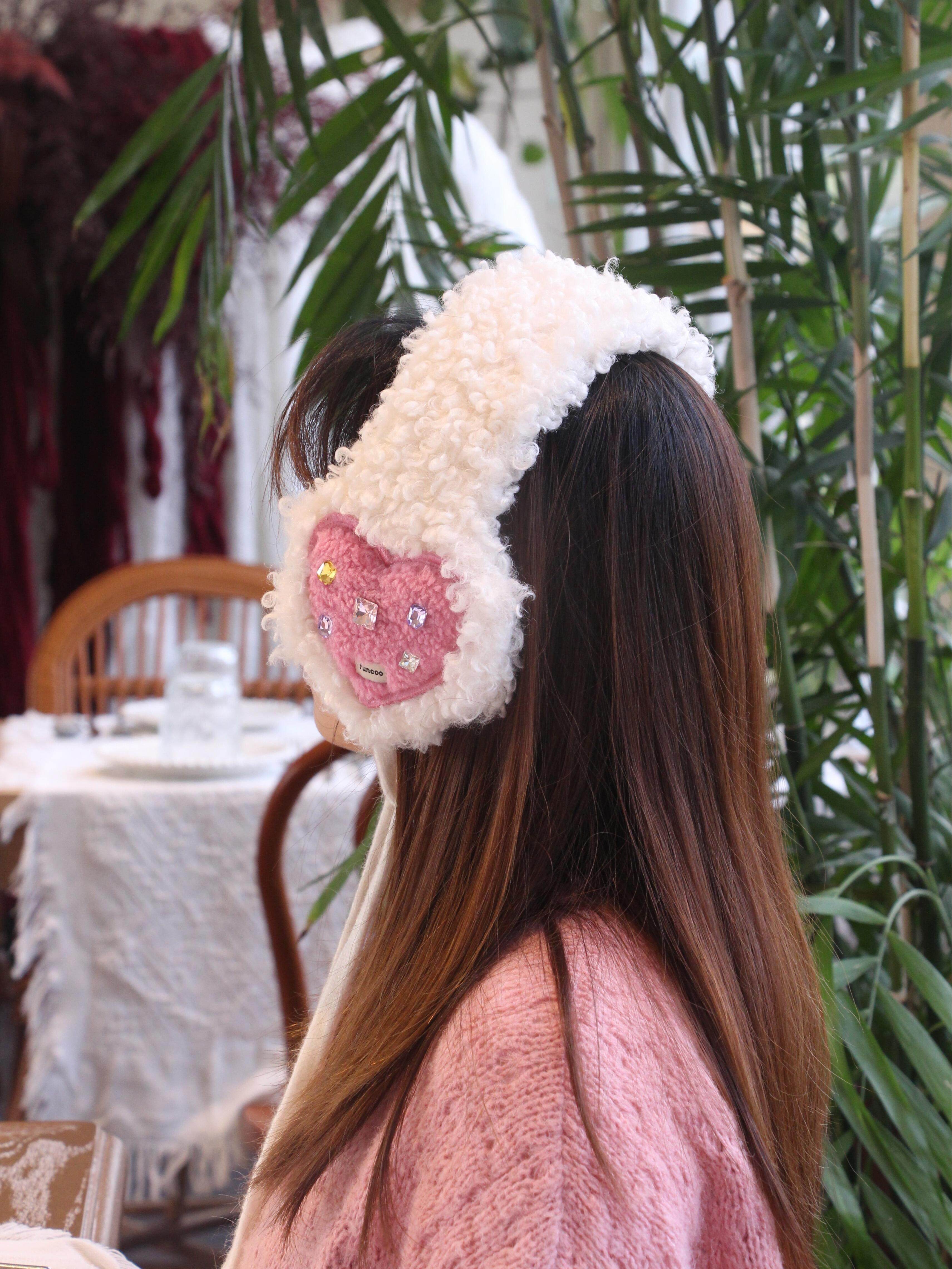 芭比公主专属耳罩！毛绒撞色粉嫩暖冬少女心绑带耳罩2025新款保暖