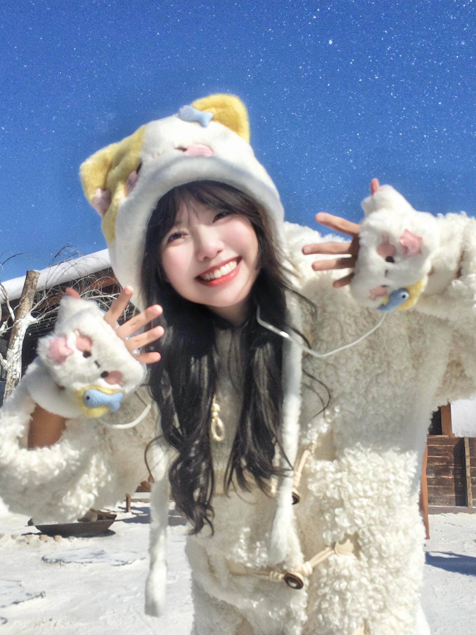 冬日奶油三花猫爱吃鱼！可爱毛绒少女心防寒保暖雷锋帽翻盖手套潮