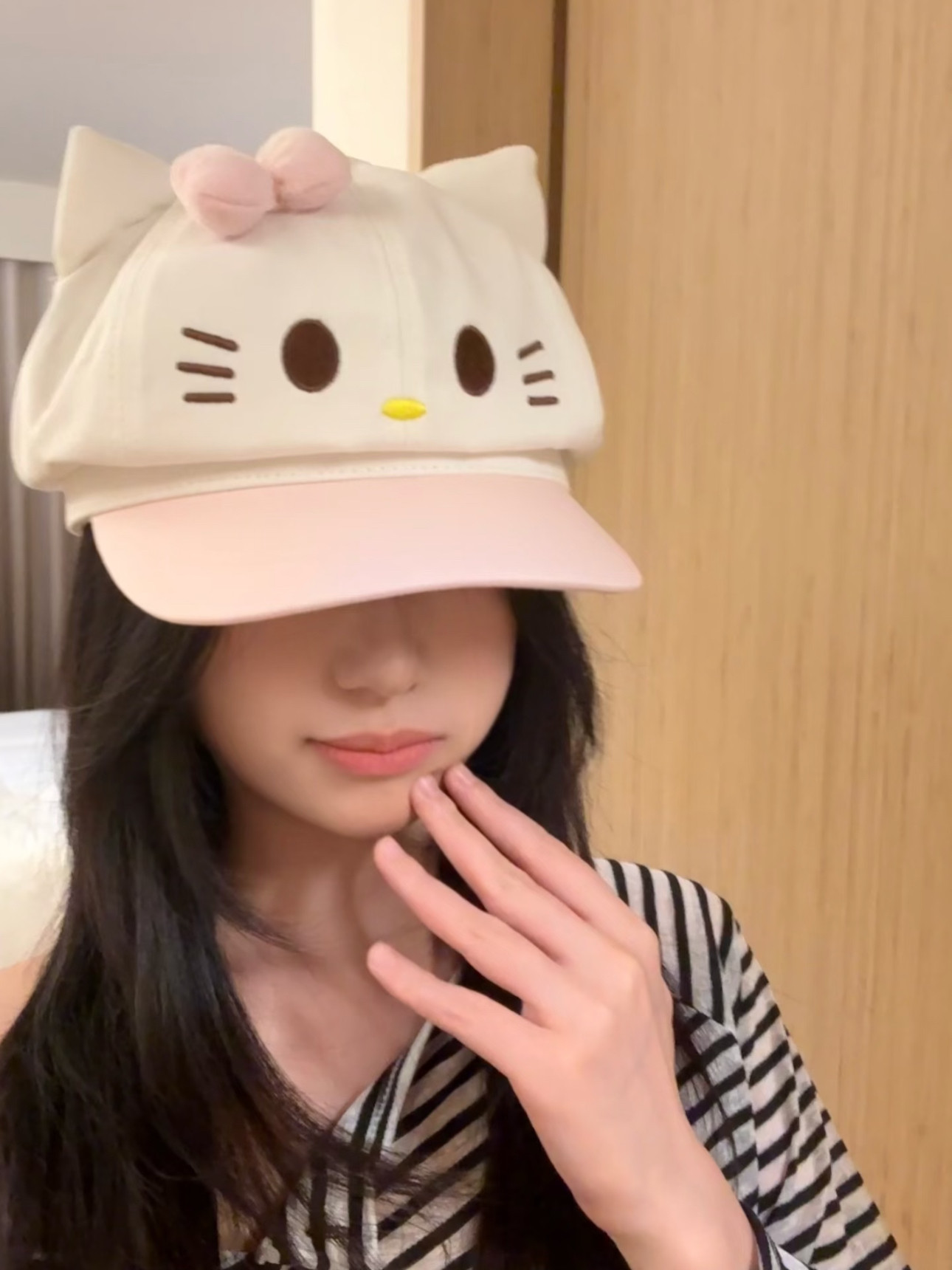 粉嫩猫咪可爱甜美贝雷帽子女2025新款小猫吃小鱼鸭舌帽百搭童帽